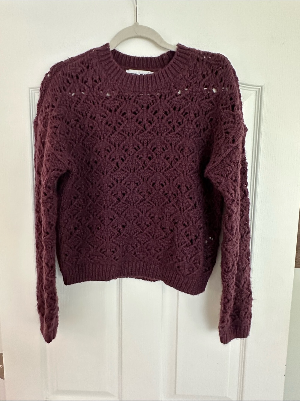 DKNY Brand New Openwork Knit Crewneck Sweater - Plum